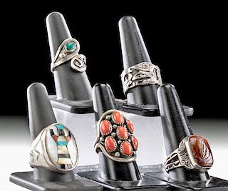 Native American / Mexican Silver & Stone Rings (5)