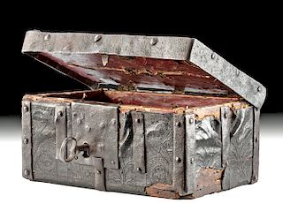 16th C. Western European Wood & Iron Strongbox