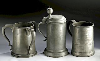 Three 18th & 19th C. British Pewter Steins & Tankard