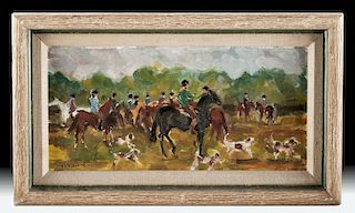Framed & Signed Early 20th C British Painting - Foxhunt