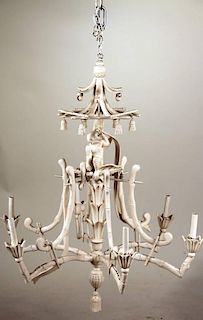 Chinoserie Style White-Painted Five-Light Chandelier