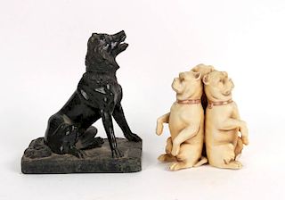 Marble Seated Dog Sculpture, 20thC.