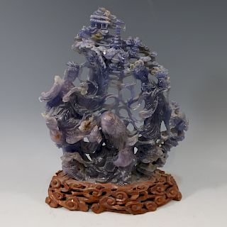 LARGE CHINESE ANTIQUE CARVED AMETHYST FIGURES - QING DYNASTY