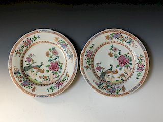 TWO ANTIQUE FAMILL ROSE PORCELAIN PLATE ,18C