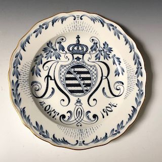 VINTAGE MEISSEN BLUE AND WHITE GERMANY MEMORIAL PORCELAIN PLATE, 1910