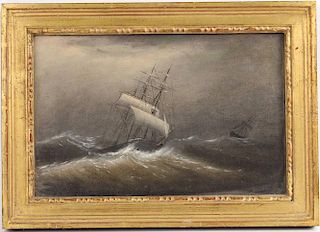 Oil on Canvas, Stormy Nocturnal Marine Scene