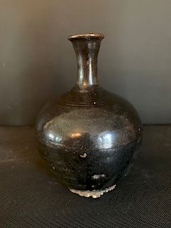 Korean Black Glazed Bottle Vase