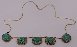 JEWELRY. (5) 18kt Gold and Turquoise Pendants.