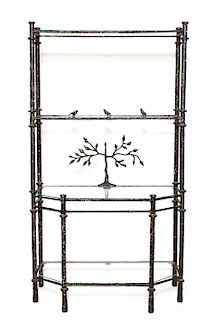 Giacometti Style Patinated Metal & Glass Etagere