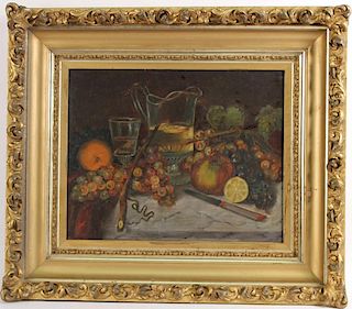 Oil on Canvas, Still Life of Fruit & Pitcher