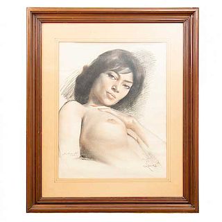 José Manuel Schmill Ordóñez. "Laura". Firmado y fechado 1981. Carboncillo sobre papel. Enmarcado en madera. 62 x 47 cm.