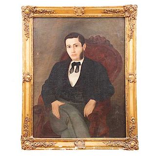 Anónimo. Retrato de caballero. Fechado 1861. Óleo sobre tela. Enmarcado en madera dorada. 76 x 58 cm.