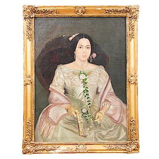 Anónimo. Retrato de dama. Siglo XIX. Óleo sobre tela. Enmarcado en madera dorada. 80 x 60 cm.