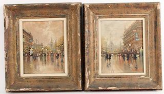 Pair of Oil on Canvas Parisian Street Scenes