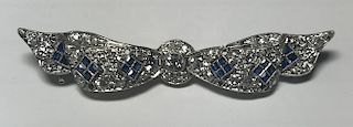  Art Deco PT Diamond Sapphire Bow Brooch