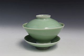Chinese celadon porcelain teacup set.