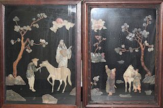 Two Chinese carved hardstone panels. 