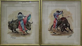 Two watercolor paintings on paper, signed E. San Juan, framed.