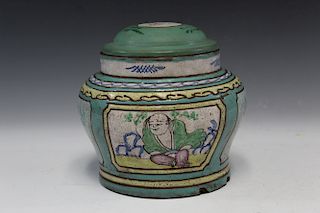 Chinese pottery tea caddy.