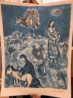 1994 Print "Sur La Route Du Village" by Marc Chagall Facsimilie Signature COA