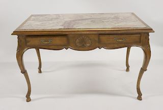 Louis XV Style 2 Drawer Desk With Marble Insert.