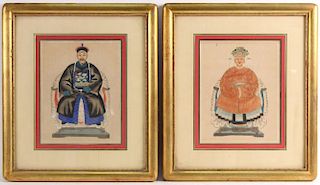 Pair of Chinese Mixed Media on Linen Ancestor Portraits