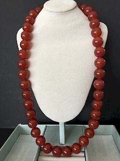 OLD Chinese Large Beads Dark Red Agate Neckalce, 30"