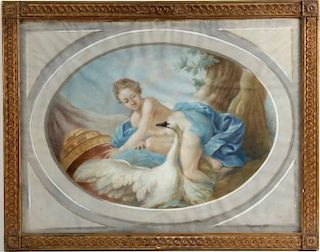 Pastel "Leda and The Swan" Attributed to Fragonard