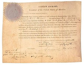 Andrew Jackson Presidential Signed Naval Appointment for Peter Turner, Passed Midshipman 