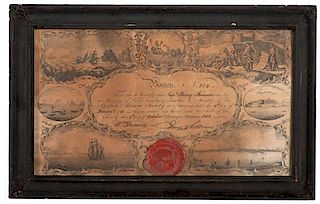 Boston Marine Society Membership Certificate, Inscribed by Naval Capt. Henry Skinner to Son Charles Skinner, 1801 