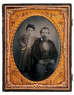 Quarter Plate Ambrotype of Pvt. William W. Ewing, Pennsylvania 3rd Cavalry, KIA, and his Young Son in Uniform 