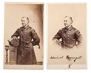 Admiral David G. Farragut, Two CDVs by Black & Case, Boston, One Signed 
