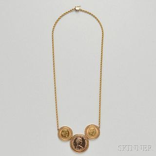 Gold Coin-mounted Necklace