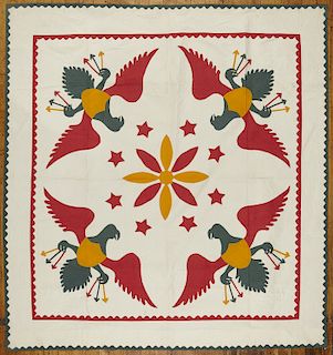 Quilt with Four Eagles dated 1878