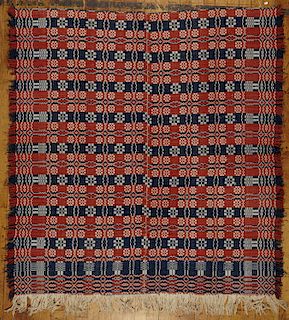 Red, White & Blue Overshot Coverlet with Fringe