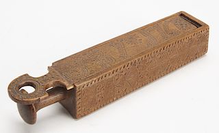 Carved Slide Top Pencil Box dated 1768