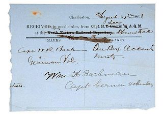 CSA Captain William K. Bachman, German Light Artillery, Partial ANS, August 31, 1861 