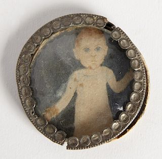 Miniature Infant Portrait in Metal Frame