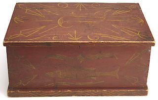 Paint Decorated Chest with Fish - ex Jean Lipman