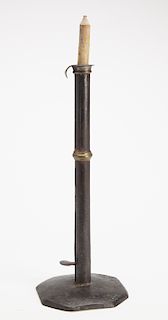 Tall Brass Banded Hog Scraper Candlestick-signed