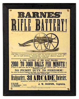 Civil War Illustrated Broadside, Barnes' Rifle Battery, Rochester, New York, 1862 
