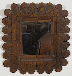 Tramp Art Mirror With Hearts