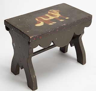 Foot Stool with Painted Dog