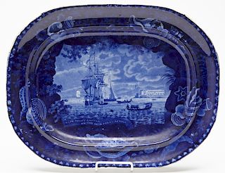 Dark Blue Staffordshire Platter of Slave Ship