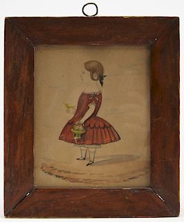 Miniature Portrait of a Girl in Red Dress