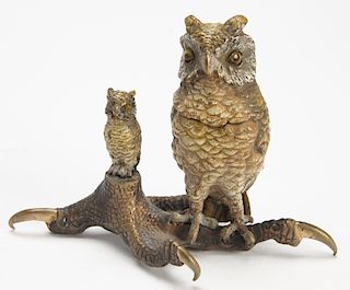Owls Austrian Cold Painted Bronze Inkwell