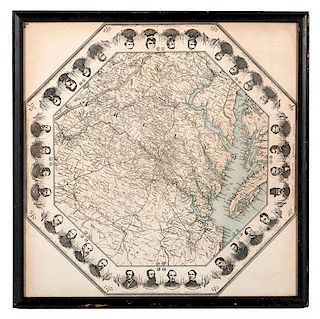 Rare Civil War Octagonal Map of Chesapeake Bay & Virginia, Attributed to Charles Magnus 