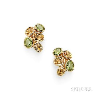 18kt Gold, Peridot, and Citrine Earclips