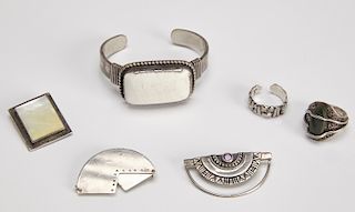 Silver Jewelry Group Bracelet, 3 Pins, 2 Rings