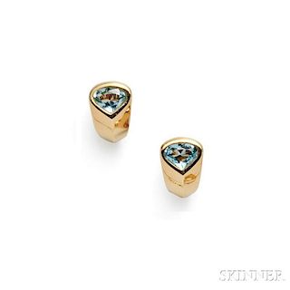 18kt Gold and Blue Topaz Earclips, Marina B.
